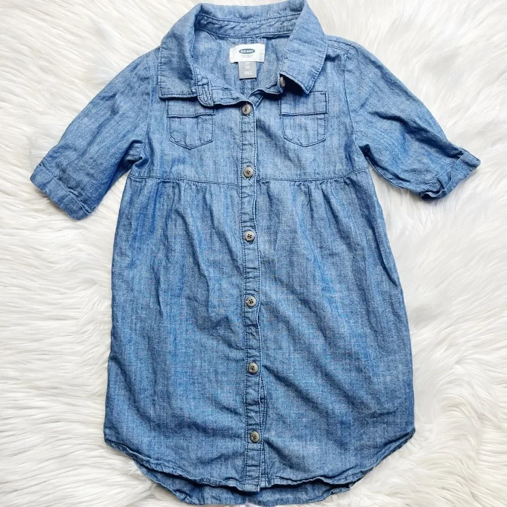 Old Navy Denim Button Down Long Sleeve Dress Blue Size 5T